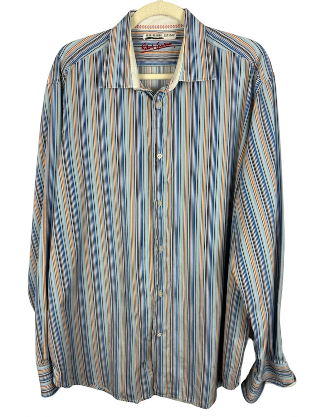 Robert Graham Men's XL Striped Button Down Shirt Cotton Colorful Flip Cuff